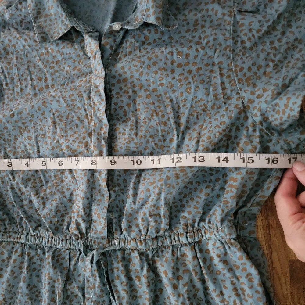 J. Crew Button Up Midi Shirt Dress Blue w Brown Animal Print - Picture 8 of 10